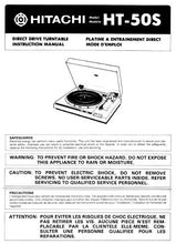 Load image into Gallery viewer, HITACHI HT-50S INSTRUCTION MANUAL DIRECT DRIVE TURNTABLE
