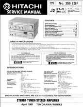 Load image into Gallery viewer, HITACHI J2 SERVICE MANUAL STEREO TUNER AMPLIFIER
