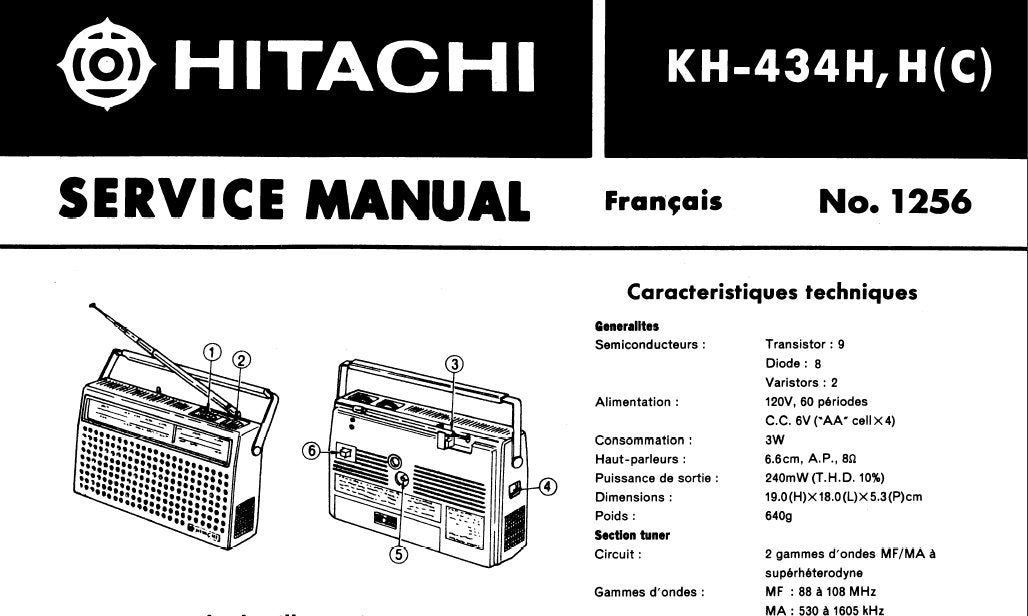 HITACHI KH-434H SERVICE MANUAL FM AM  2 BAND PORTABLE RADIO