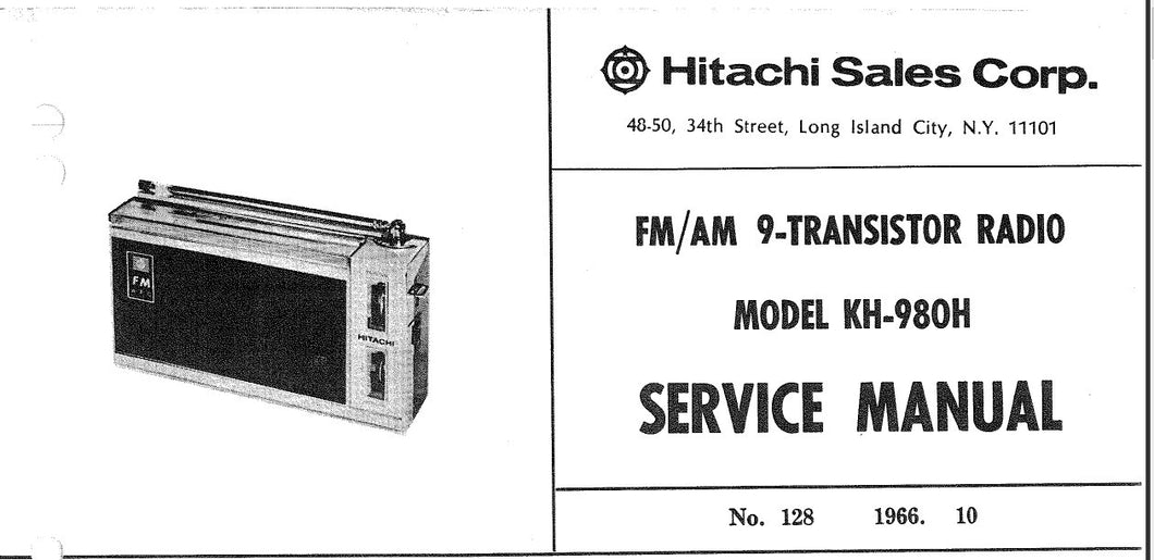 HITACHI KH-980H SERVICE MANUAL FM AM 9 TRANSISTOR RADIO