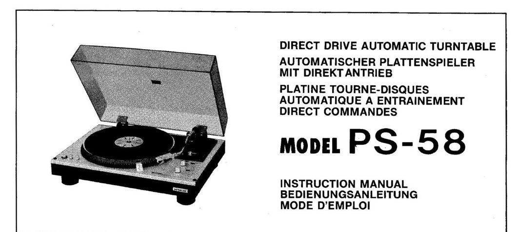 HITACH PS-58 INSTRUCTION MANUAL DIRECT DRIVE TURNTABLE