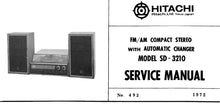 Load image into Gallery viewer, HITACHI SD-3210 SERVICE MANUAL FM AM COMPACT STEREO
