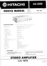 Load image into Gallery viewer, HITACHI HA-2500 SERVICE MANUAL BOOK IN ENGLISH STEREO AMPLIFIER
