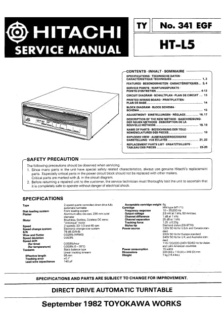 HITACHI HT-L5 SERVICE MANUAL ENGLISH DEUTSCH FRANCAIS DIRECT DRIVE AUTOMATIC TURNTABLE