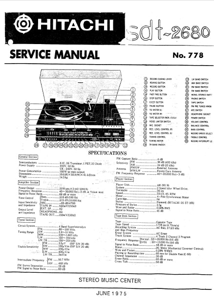 HITACHI SDT-2680 SERVICE MANUAL IN ENGLISH STEREO MUSIC CENTER