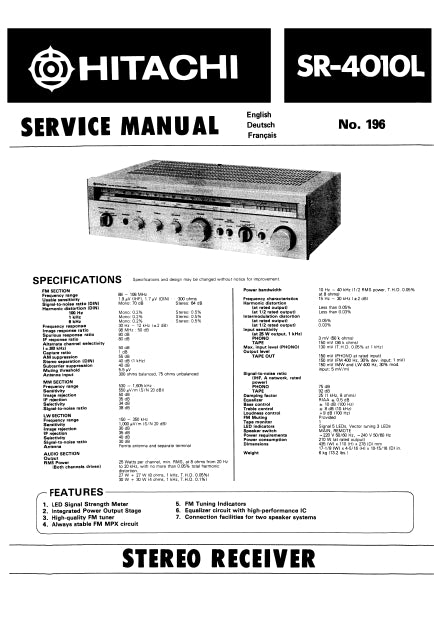 HITACHI SR-4010L SERVICE MANUAL ENG DEUT FRANC STEREO RECEIVER