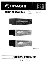 Load image into Gallery viewer, HITACHI SR-903 SR-803 SR-703 SERVICE MANUAL STEREO RECEIVER ENG DEUT FRANC
