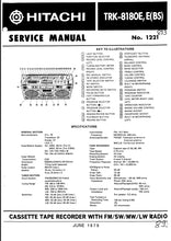 Load image into Gallery viewer, HITACHI TRK-8180E SERVICE MANUAL CASSETTE TAPE RECORDER WITH FM SW MW LW RADIO
