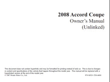 Load image into Gallery viewer, HONDA ACCORD COUPE 2008 OWNERS MANUAL IN ENGLISH MOTOR CAR
