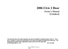 Load image into Gallery viewer, HONDA CIVIC 2 DOOR COUPE 2006 OWNERS MANUAL IN ENGLISH MOTOR CAR
