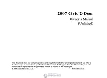 Load image into Gallery viewer, HONDA CIVIC 2 DOOR COUPE 2007 OWNERS MANUAL IN ENGLISH MOTOR CAR
