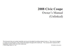 Load image into Gallery viewer, HONDA CIVIC COUPE 2008 OWNERS MANUAL IN ENGLISH MOTOR CAR
