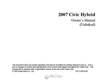 Load image into Gallery viewer, HONDA CIVIC HYBRID 2007 OWNERS MANUAL IN ENGLISH MOTOR CAR
