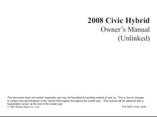 Load image into Gallery viewer, HONDA CIVIC HYBRID 2008 OWNERS MANUAL IN ENGLISH MOTOR CAR
