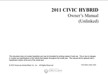 Load image into Gallery viewer, HONDA CIVIC HYBRID 2011 OWNERS MANUAL IN ENGLISH MOTOR CAR

