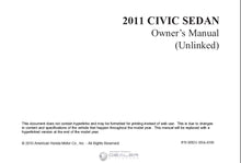 Load image into Gallery viewer, HONDA CIVIC SEDAN 2011 OWNERS MANUAL IN ENGLISH MOTOR CAR
