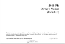 Load image into Gallery viewer, HONDA FIT 2011 OWNERS MANUAL IN ENGLISH MOTOR CAR
