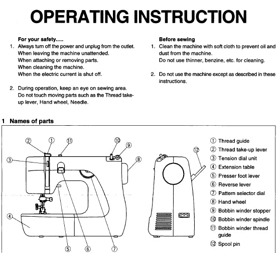 JANOME 639 OPERATING INSTRUCTION ENGLISH SEWING MACHINE – THE MANUAL ...