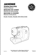 Load image into Gallery viewer, JANOME 385.4052LX200 OWNERS MANUAL MANUAL DE INSTRUCCIONES MANUEL D'INSTRUCTIONS ENG ESP FR SEWING MACHINE MAQUINA DE COSER MACHINE A COUDRE
