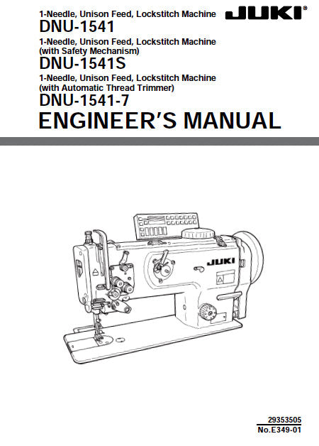 JUKI DNU-1541 DNU-1541S DNU-1541-7 ENGINEERS MANUAL ENGLISH SEWING MACHINE