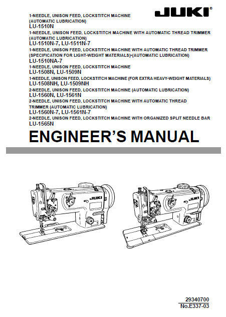 JUKI LU-1500 SERIES ENGINEERS MANUAL ENGLISH SEWING MACHINE