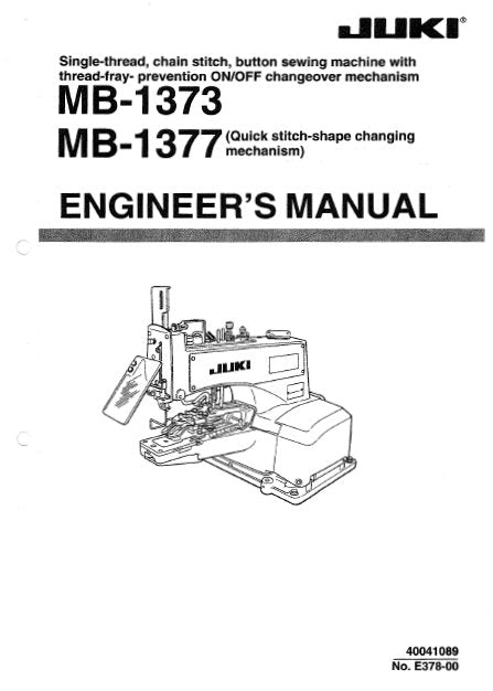 JUKI MB-1373 MB-1377 ENGINEERS MANUAL ENGLISH SEWING MACHINE