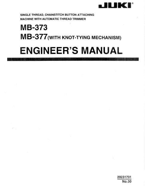 JUKI MB-373 MB-377 ENGINEERS MANUAL ENGLISH SEWING MACHINE