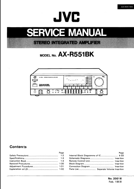 JVC AX-R551BK SERVICE MANUAL IN ENGLISH STEREO INTEGRATED AMPLIFIER