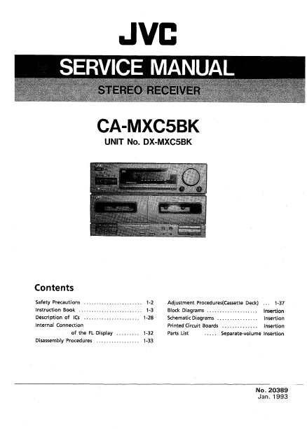 JVC CA-MXC5BK SERVICE MANUAL IN ENGLISH STEREO RECEIVER