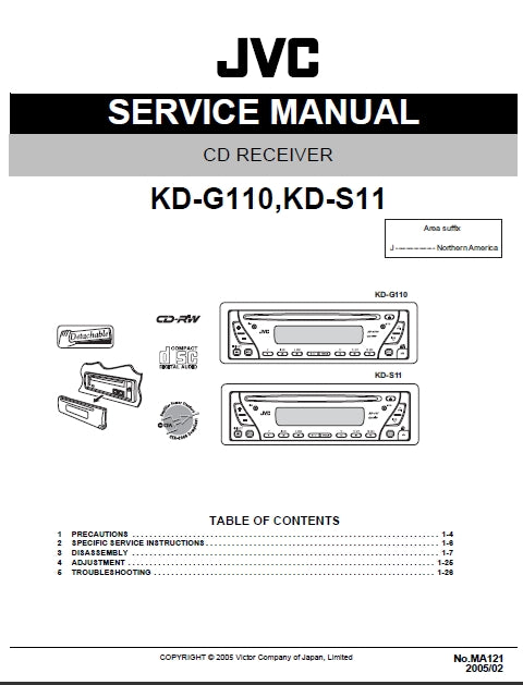 JVC KD-G110 KD-S11 SERVICE MANUAL IN ENGLISH CD RECEIVER