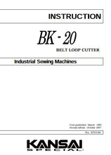 Load image into Gallery viewer, KANSAI BK-20 INSTRUCTION MANUAL IN ENGLISH SEWING MACHINE
