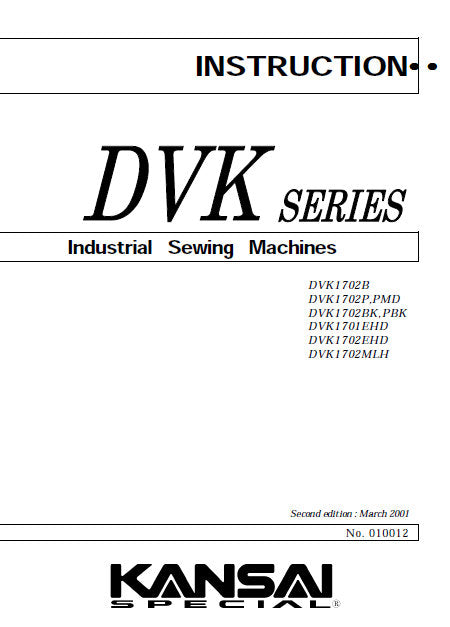 KANSAI DVK SERIES INSTRUCTION MANUAL IN ENGLISH SEWING MACHINE