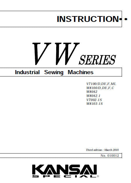 KANSAI VW SERIES INSTRUCTION MANUAL IN ENGLISH SEWING MACHINE