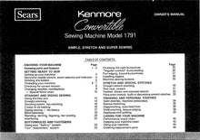 Load image into Gallery viewer, KENMORE 1791 OWNERS MANUAL ENGLISH SEWING MACHINE
