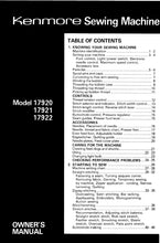 Load image into Gallery viewer, KENMORE 17920 17921 17922 OWNERS MANUAL ENGLISH SEWING MACHINE
