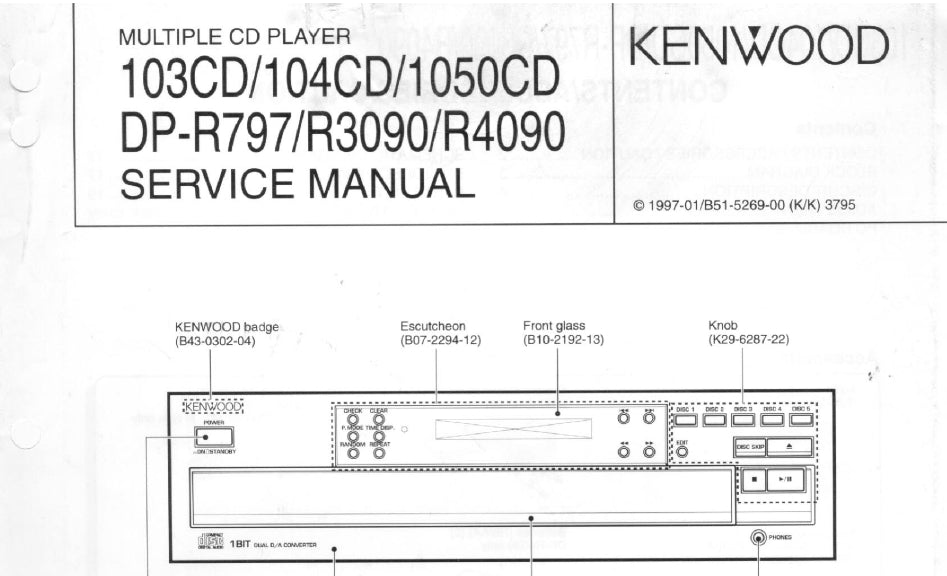 KENWOOD 103CD 104CD 1050CD DP-R797 DP-R3090 DP-R4090 SERVICE MANUAL ENGLISH MULTIPLE CD PLAYER