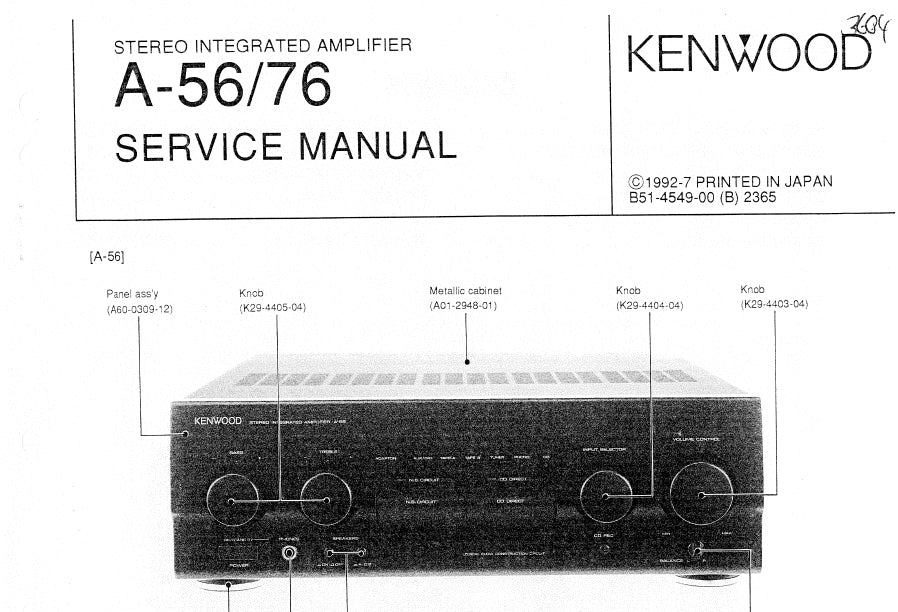 KENWOOD A-56 A-76 SERVICE MANUAL ENGLISH STEREO INTEGRATED AMPLIFIER