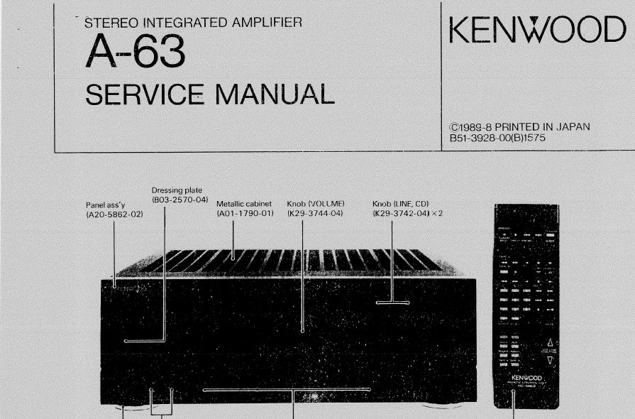 KENWOOD A-63 SERVICE MANUAL ENGLISH STEREO INTEGRATED AMPLIFIER