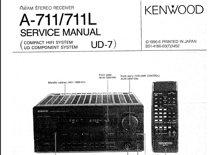 KENWOOD A-711 A-711L SERVICE MANUAL ENGLISH AM FM STEREO RECEIVER