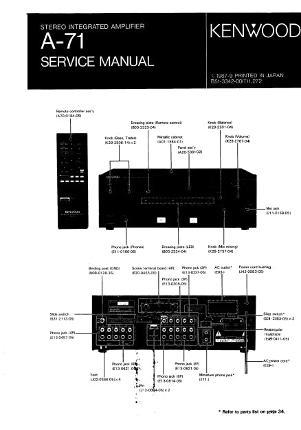 KENWOOD A-71 SERVICE MANUAL ENGLISH STEREO INTEGRATED AMPLIFIER