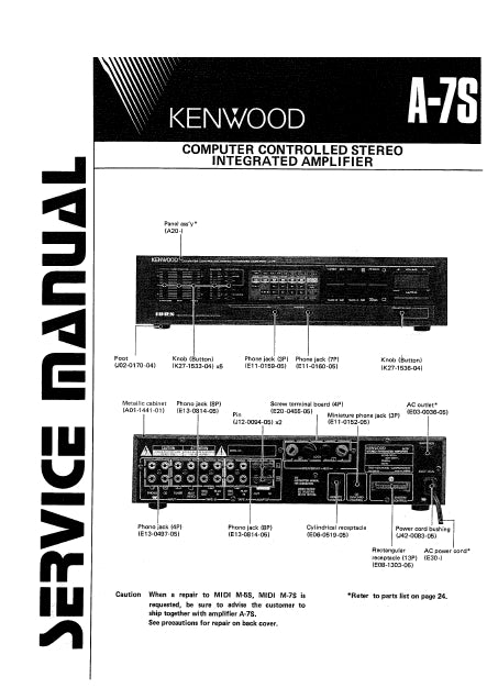 KENWOOD A-7S SERVICE MANUAL ENGLISH COMPUTER CONTROLLED STEREO INTEGRATED AMPLIFIER