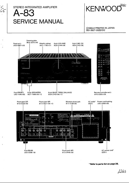 KENWOOD A-83 SERVICE MANUAL ENGLISH STEREO INTEGRATED AMPLIFIER