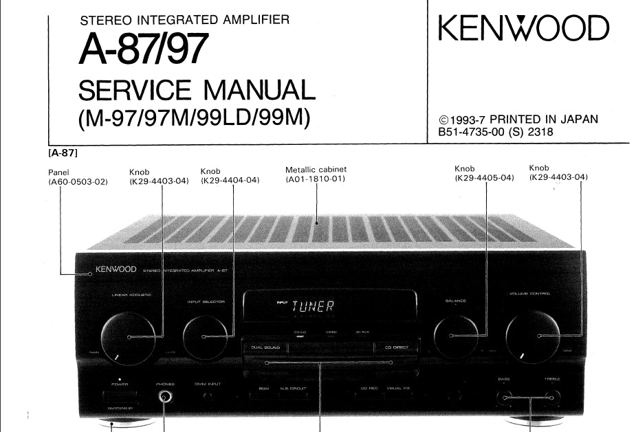 KENWOOD A-87 A-97 SERVICE MANUAL ENGLISH STEREO INTEGRATED AMPLIFIER