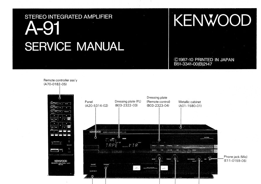 KENWOOD A-91 SERVICE MANUAL ENGLISH STEREO INTEGRATED AMPLIFIER