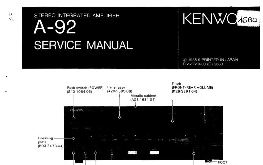 KENWOOD A-92 SERVICE MANUAL ENGLISH STEREO INTEGRATED AMPLIFIER