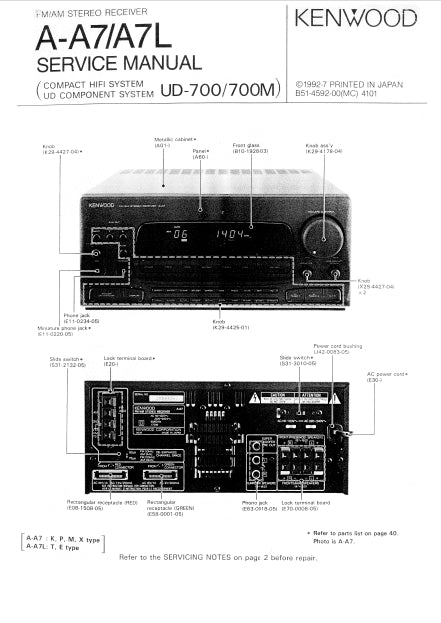 KENWOOD A-A7 A-A7L SERVICE MANUAL ENGLISH FM AM STEREO RECEIVER