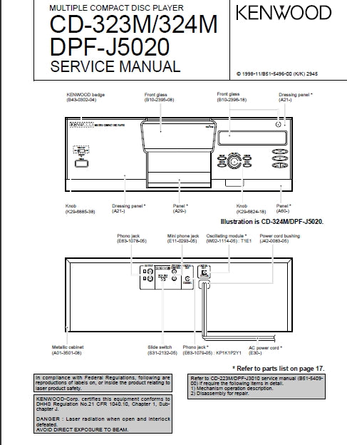 KENWOOD CD-323M CD-324M DPF-J5020 SERVICE MANUAL ENGLISH MULTIPLE CD PLAYER