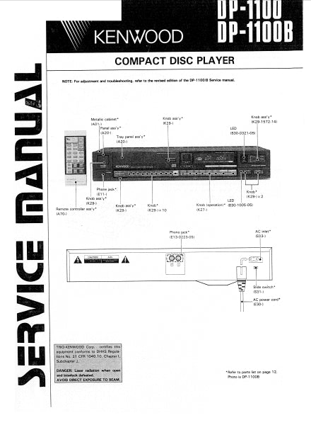 KENWOOD DP-1100 DP-1100B SERVICE MANUAL ENGLISH CD PLAYER