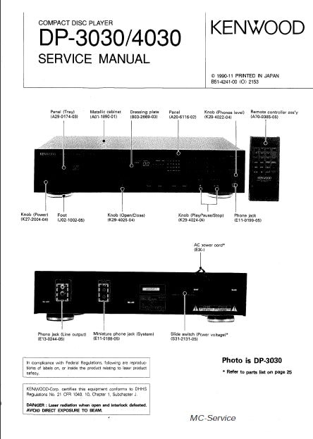 KENWOOD DP-3030 DP-4030 SERVICE MANUAL ENGLISH CD PLAYER