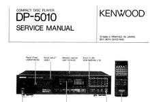 Load image into Gallery viewer, KENWOOD DP-5010 SERVICE MANUAL ENGLISH CD PLAYER
